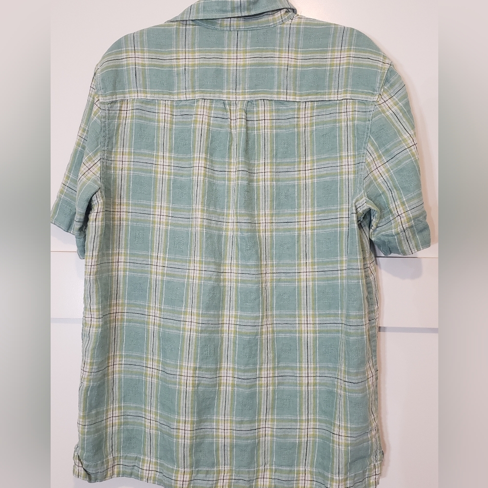 Tommy Bahama Linen 100% Shirt Plaid Button Up Short Sleeve Size Medium Green - Picture 12 of 14